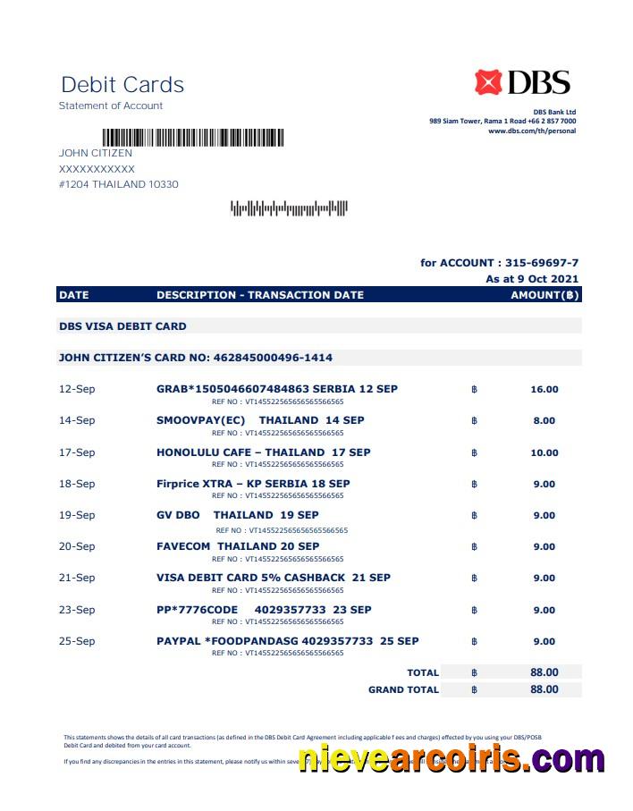 Thailand DBS bank excel pdf